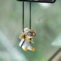 Car Pendant Cute Swing Duck Car Interior Decoration Holiday Swing Duck With Glasses Rearview Mirror Pendant For Car Accessories