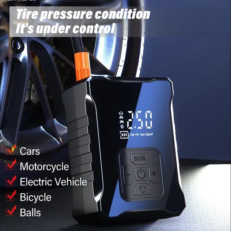 Mini Air Compressor 12V 150PSI Portable Electric Air Pump Car Tire Inflator Wired/Wireless for Motorcycle Bicycle Tire Inflation