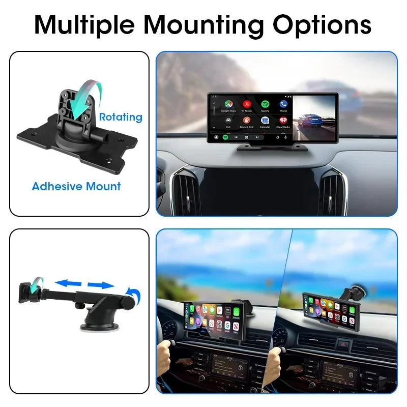 Srnubi 10.26" Dash Cam 4K 2160P Rearview Camera Carplay & Android Auto DVR GPS Navigation Voice Control Car DVR 5G BT FM Monitor