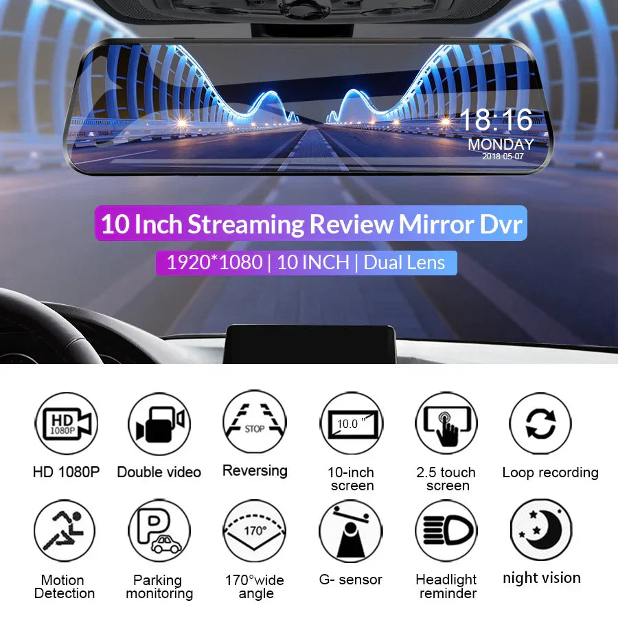 Mirror Camera for Car Touch Screen  Video Recorder Rearview mirror Dash Cam Front and Rear Camera Mirror DVR Black Box